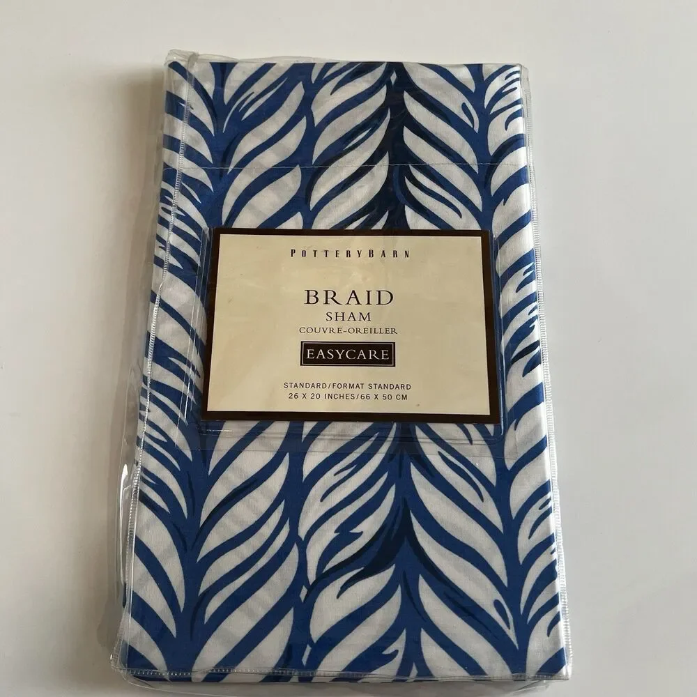 Pottery Barn Blue White Chevron Braided Rope Feather One Standard Sham